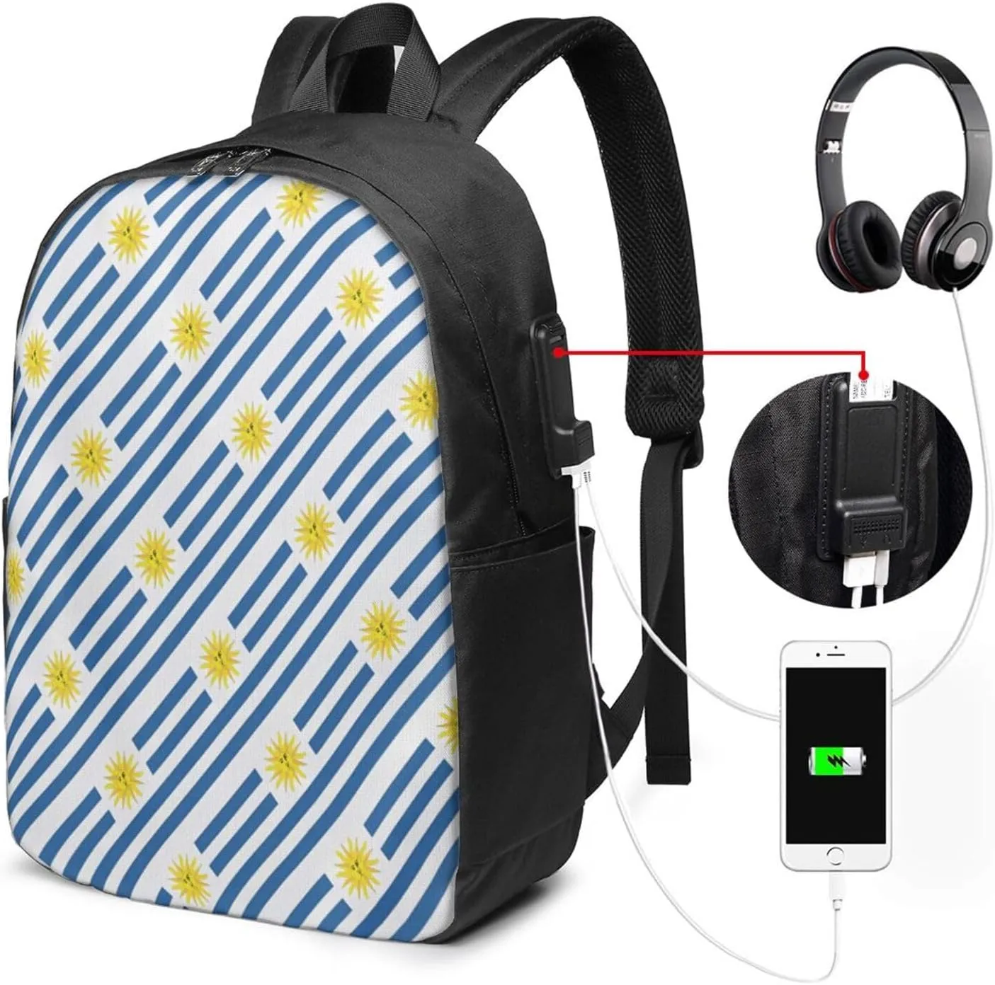 Uruguay Uruguayan Flag Laptop Backpacks Travel Backpack Casual Business Daypack Sport Rucksack Computer Bag Fits up to 17 Inch Notebook with USB Port