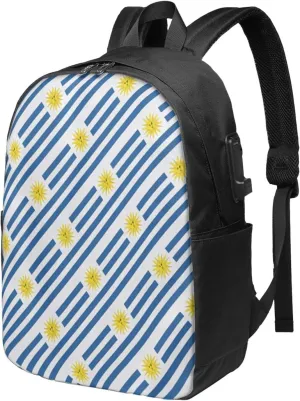 Uruguay Uruguayan Flag Laptop Backpacks Travel Backpack Casual Business Daypack Sport Rucksack Computer Bag Fits up to 17 Inch Notebook with USB Port