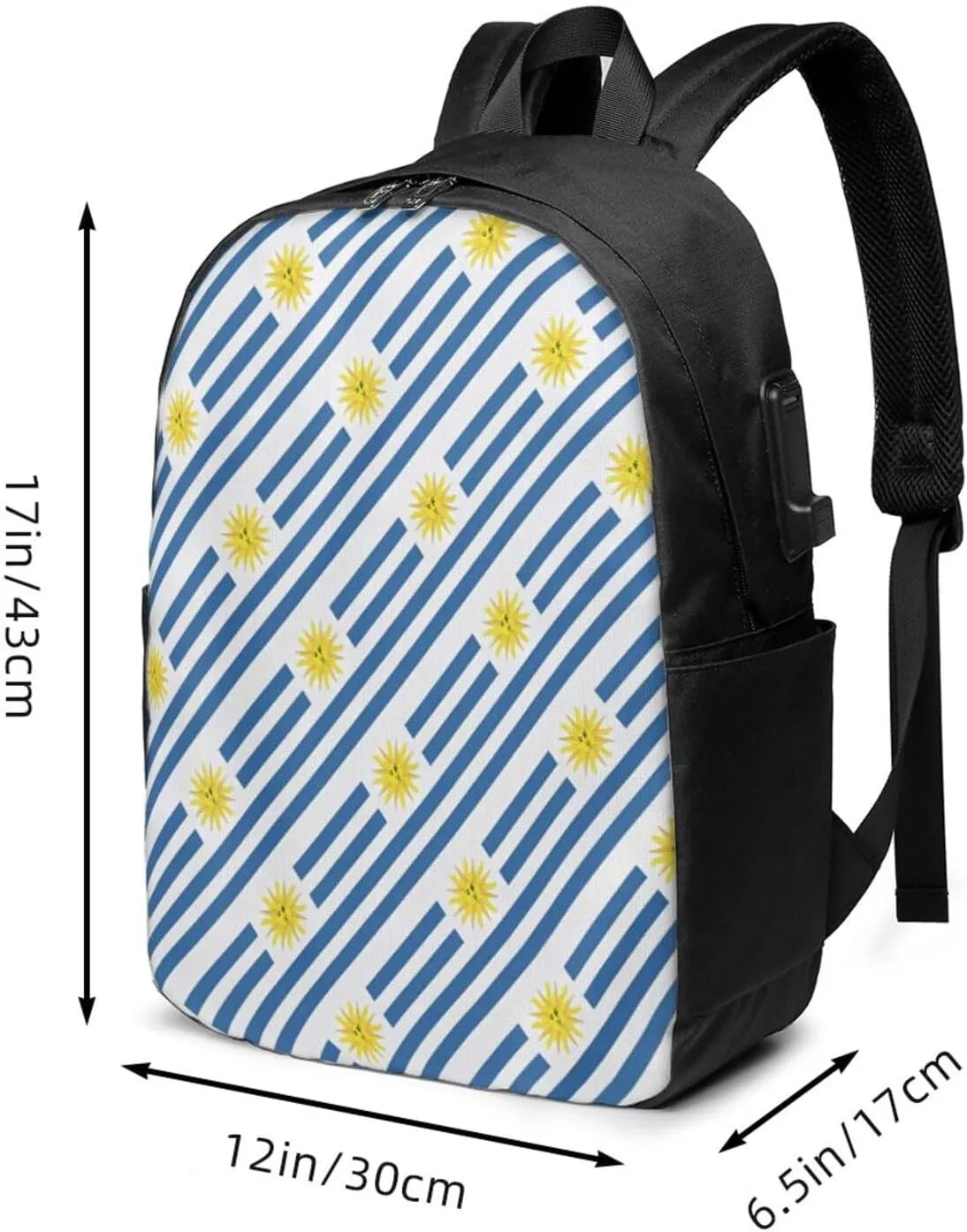 Uruguay Uruguayan Flag Laptop Backpacks Travel Backpack Casual Business Daypack Sport Rucksack Computer Bag Fits up to 17 Inch Notebook with USB Port