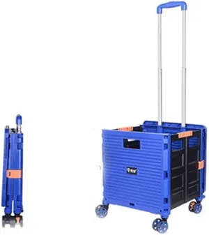 Utility Shopping Cart Foldable Practical Shopping Cart Universal Wheel Plastic Telescopic Handle for Travel Shopping Office Portable Grocery Cart to Save Space (Color : Blue)