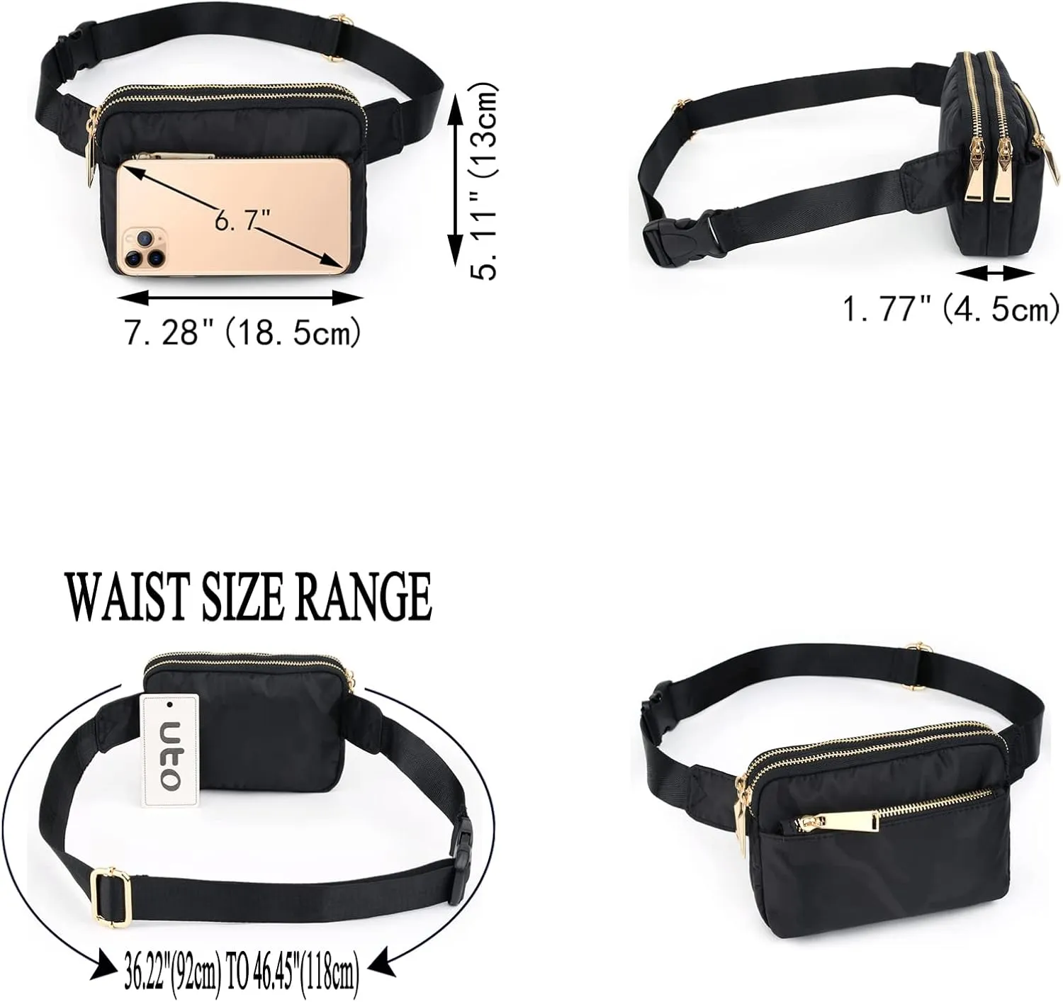 UTO Fanny Pack for Women Crossbody Trendy Fashion Belt Purse Chest Waist Hip Bumbag for Outdoor Shopping Travel Hiking