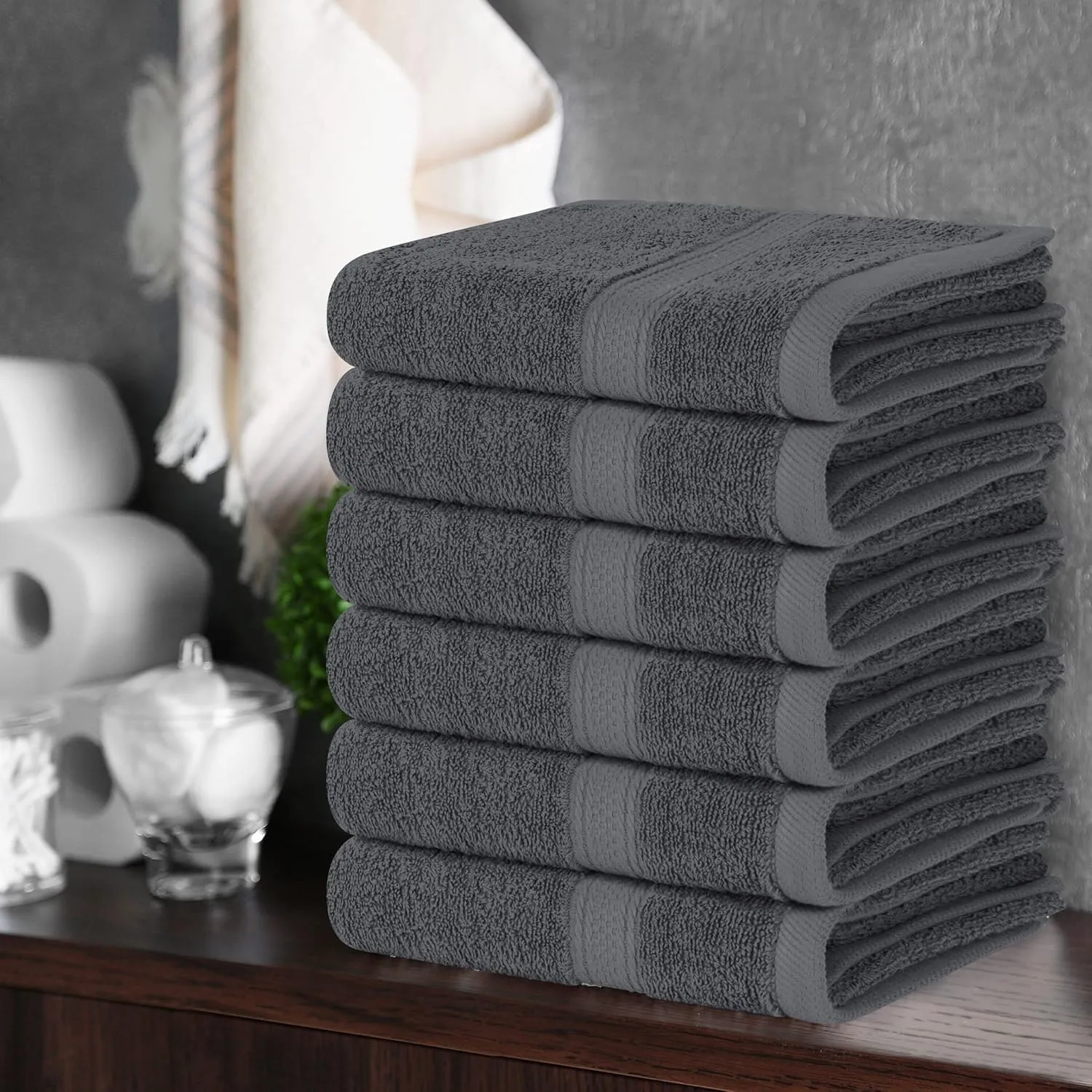 Utopia Towels 6 Pack Premium Hand Towels Set, 16 by 28 inches, 100% Ring Spun Cotton, Ultra Soft and Highly Absorbent 600GSM Towels for Bathroom, Gym, Shower, Hotel, and Spa, Grey