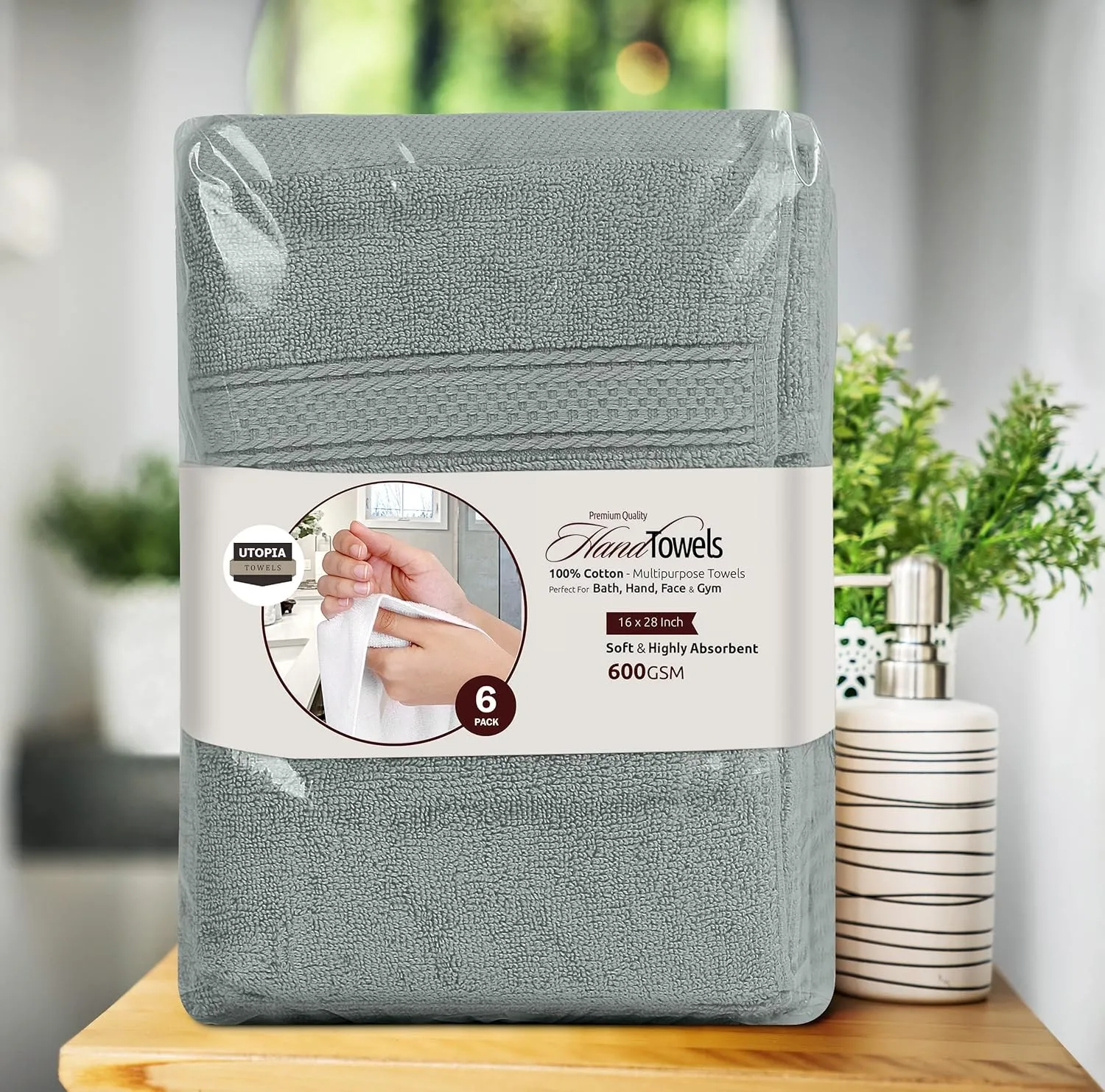 Utopia Towels [6 Pack Premium Hand Towels Set, (16 x 28 inches) 100% Ring Spun Cotton, Ultra Soft and Highly Absorbent 600GSM Towels for Bathroom, Gym, Shower, Hotel, and Spa (Cool Grey)