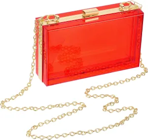 uxcell Women Acrylic Clear Clutch Purses Square Evening Handbag Crossbody Bag with Chain for Wedding Prom Party
