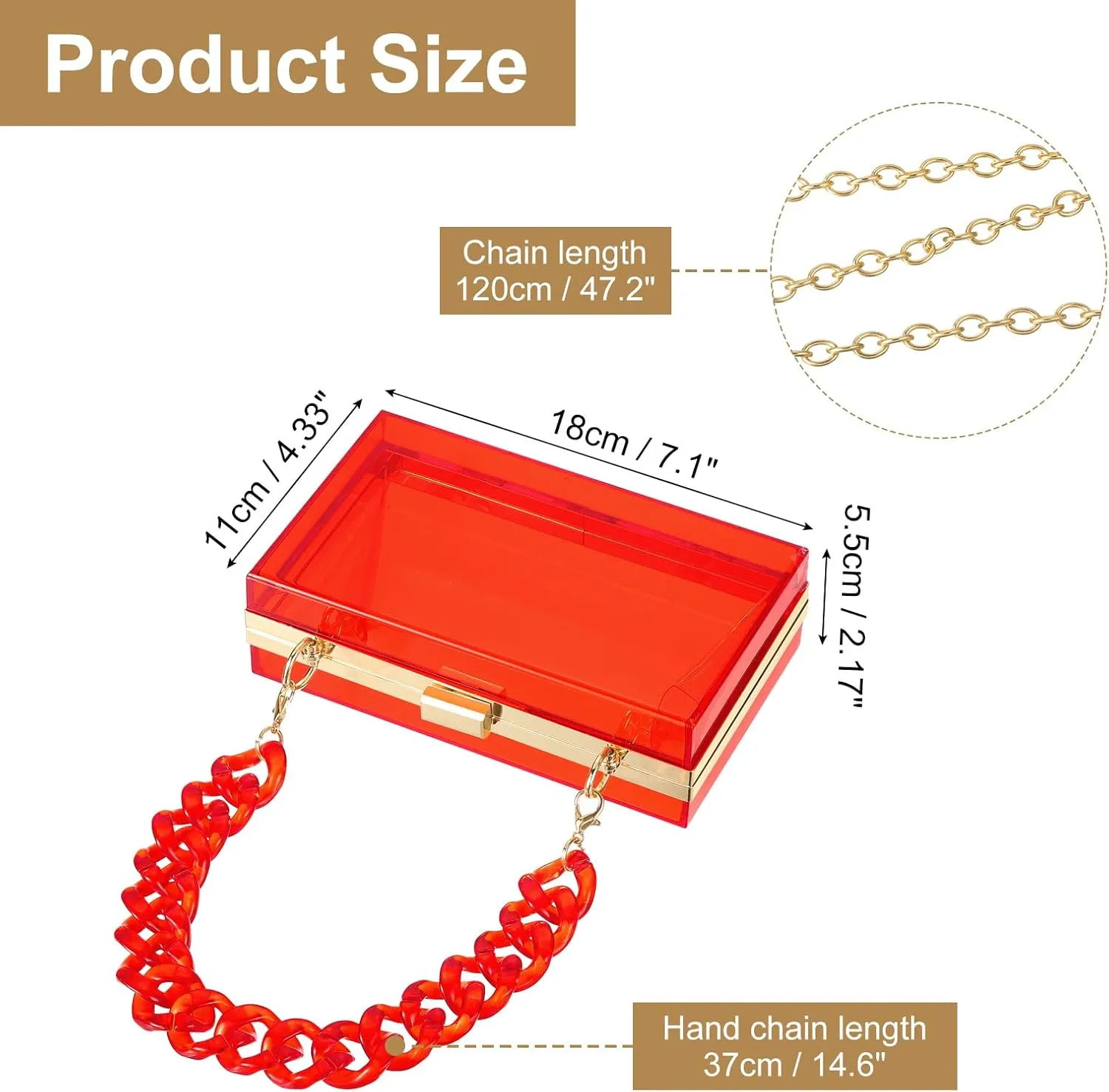 uxcell Women Acrylic Clear Clutch Purses Square Evening Handbag Crossbody Bag with Chain for Wedding Prom Party