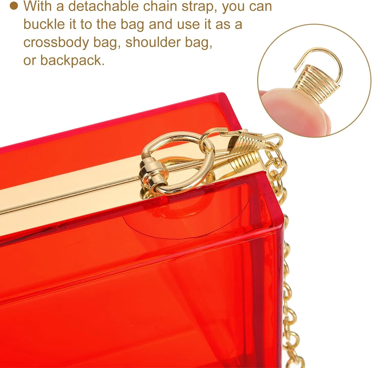 uxcell Women Acrylic Clear Clutch Purses Square Evening Handbag Crossbody Bag with Chain for Wedding Prom Party