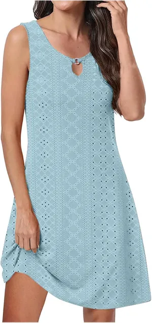 Vacation Dresses for Women 2025 Lightweight Soft Summer Sundresses Casual Cutout Sleeveless Slim Fitted Sun Dresses