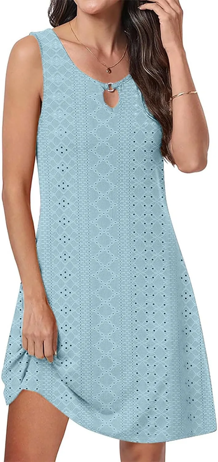 Vacation Dresses for Women 2025 Lightweight Soft Summer Sundresses Casual Cutout Sleeveless Slim Fitted Sun Dresses