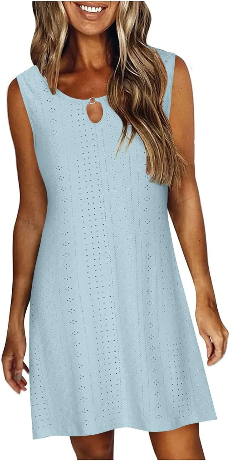 Vacation Dresses for Women 2025 Lightweight Soft Summer Sundresses Casual Cutout Sleeveless Slim Fitted Sun Dresses