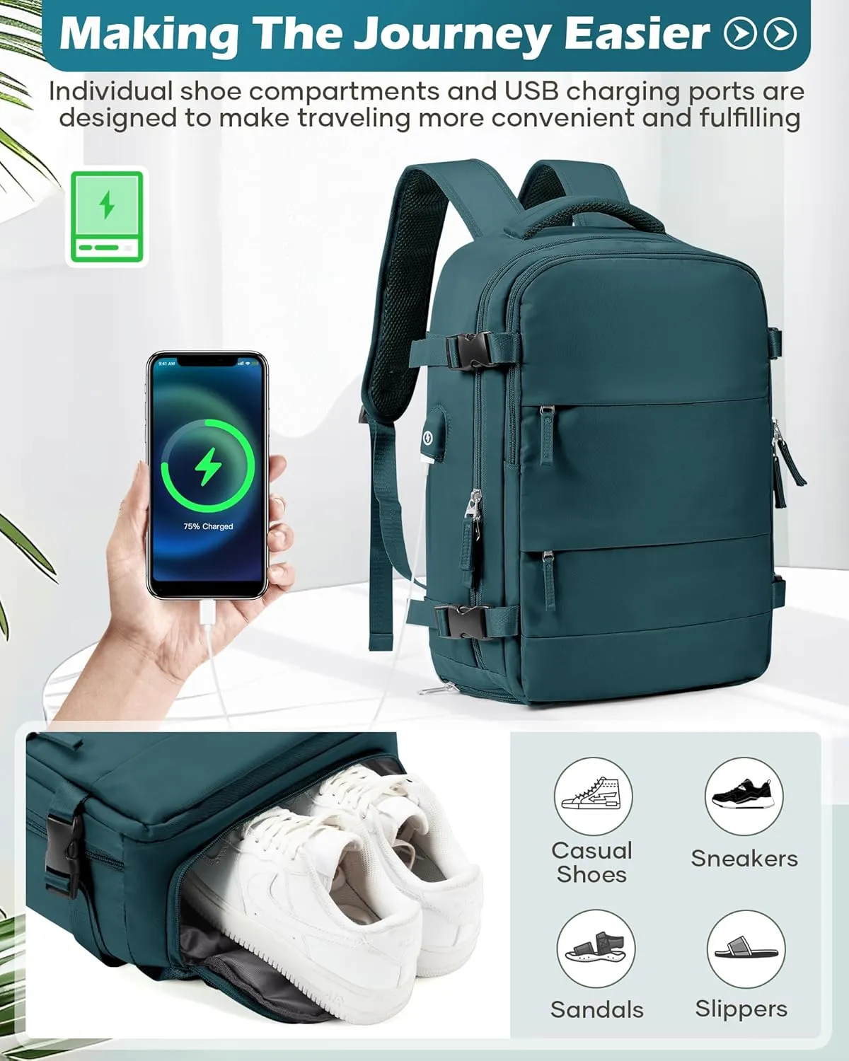 Vacuum Backpack Travel Laptop Backpacks For Women Men Carry On Backpack With Vacuum Compression Bags Seal Packing Personal Item Travel Bag Airback Backpacks Without Pump Peacock Blue