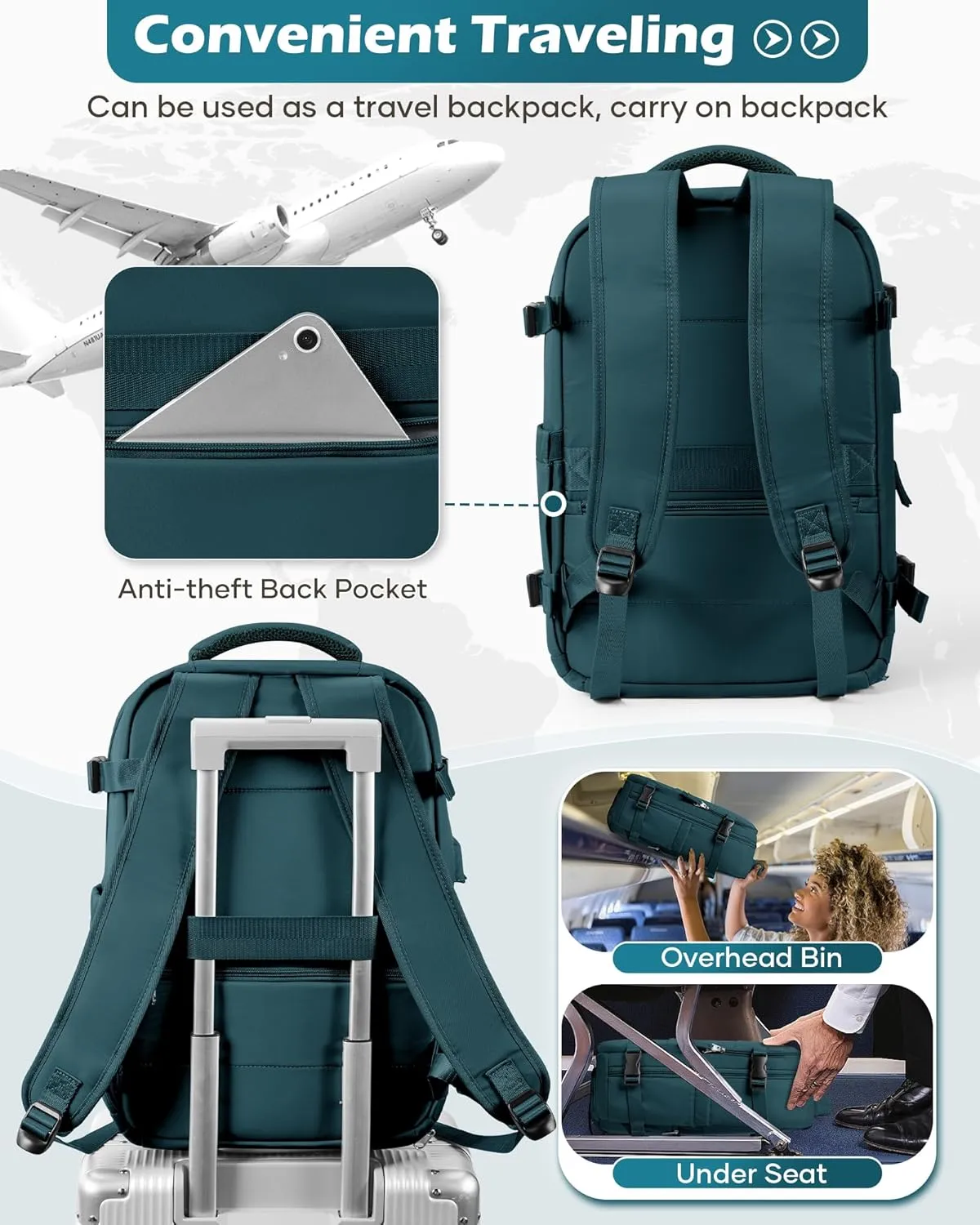 Vacuum Backpack Travel Laptop Backpacks For Women Men Carry On Backpack With Vacuum Compression Bags Seal Packing Personal Item Travel Bag Airback Backpacks Without Pump Peacock Blue