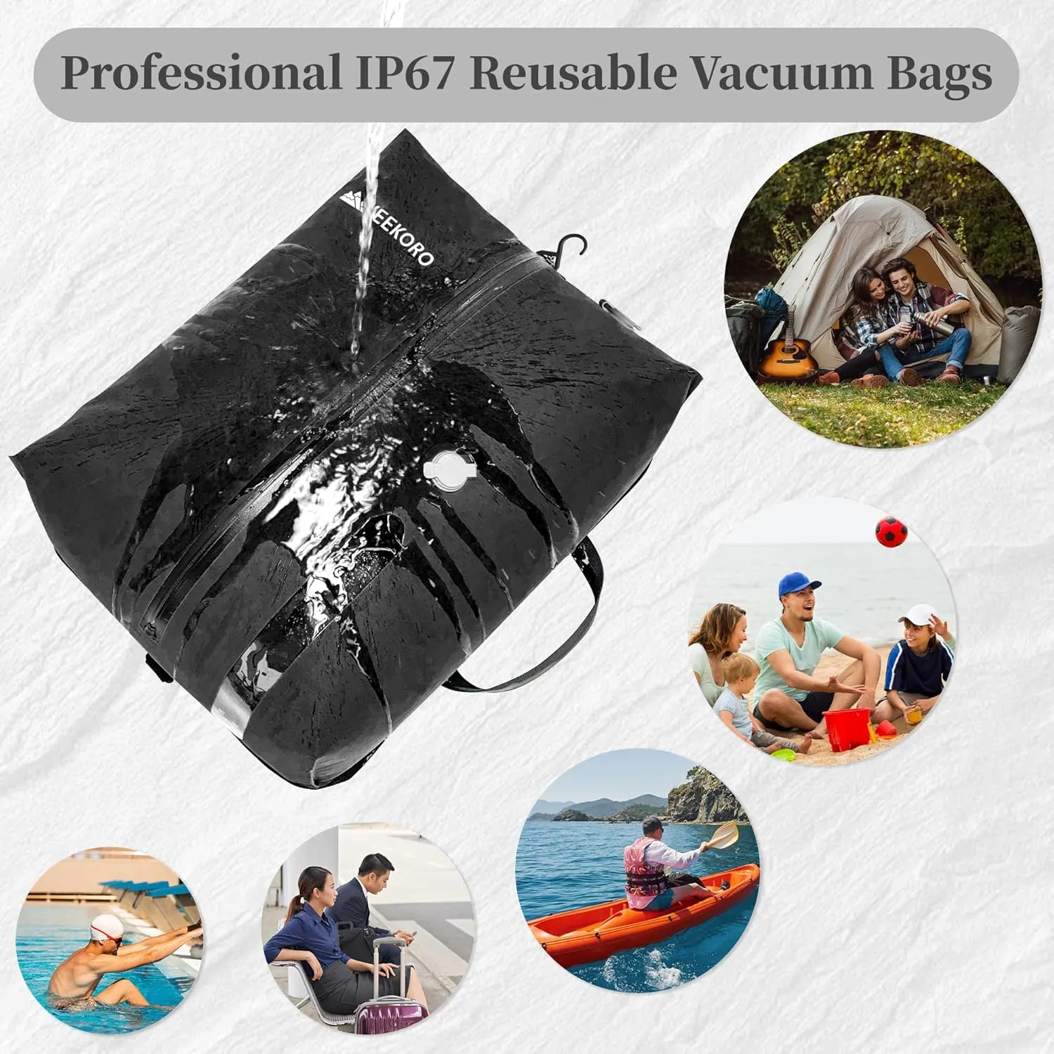 Vacuum Bags for Travel, Professional IP67 Reusable Vacuum Compression Bags for Travel Suitcases and Backpack, Durable Space Saver Bag (2 PACK, No Pump)