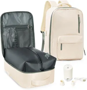 Vacuum Seal Backpack for Travel with Air Pump Vacpack Airback Carry on Flight Approved Compression Daypack Laptop Space Saver Bags Storage with Vacuum System 18x14x8 inches Travel Bag Women BeigeGreen