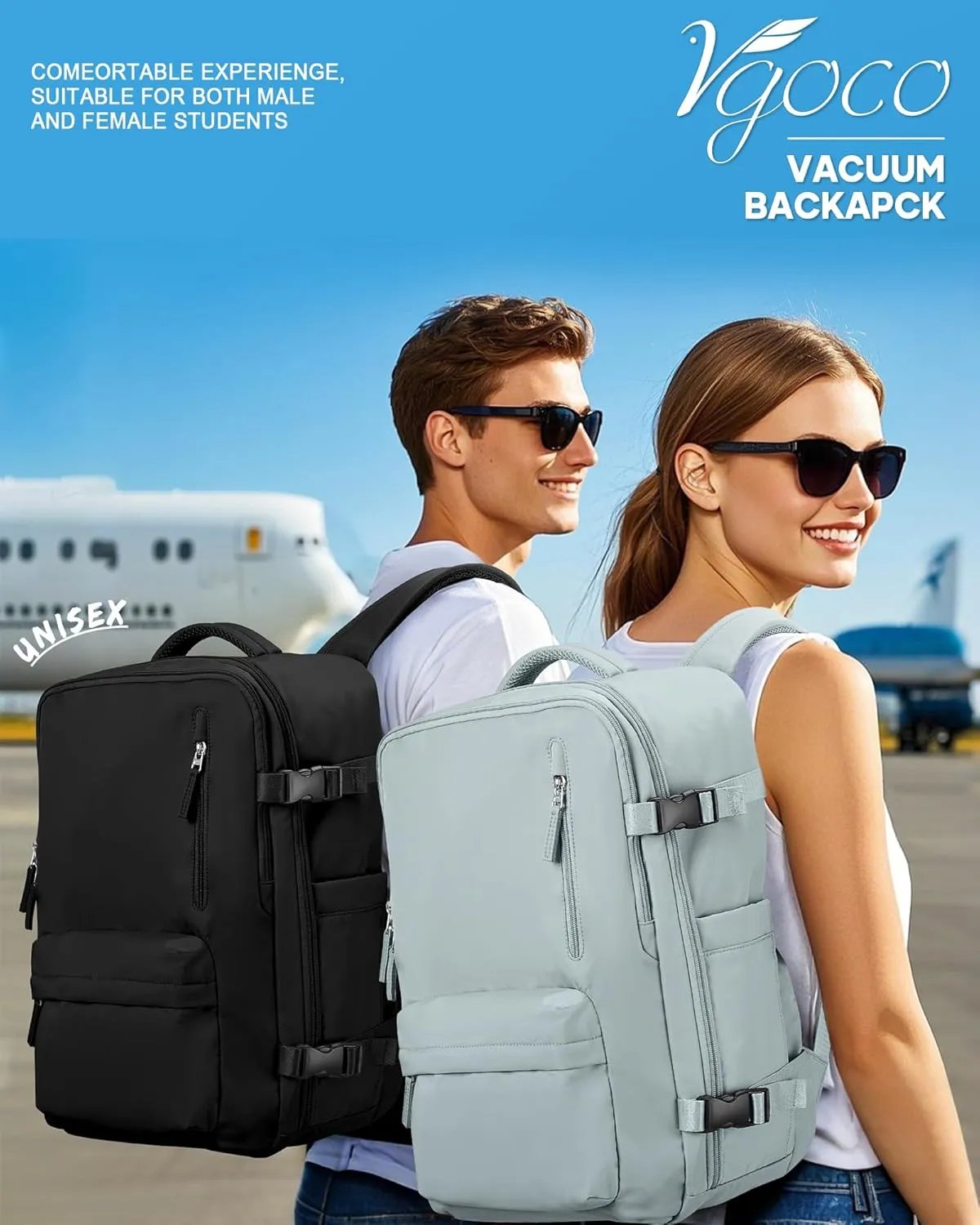 Vacuum Seal Compression Travel Backpack with Pump for Women Men Airback Vacpack laptop Backpacks with Shoe Compartment Vacuum Seal Packing Carry on Backpack for Airplanes College Casual Daypack Blue