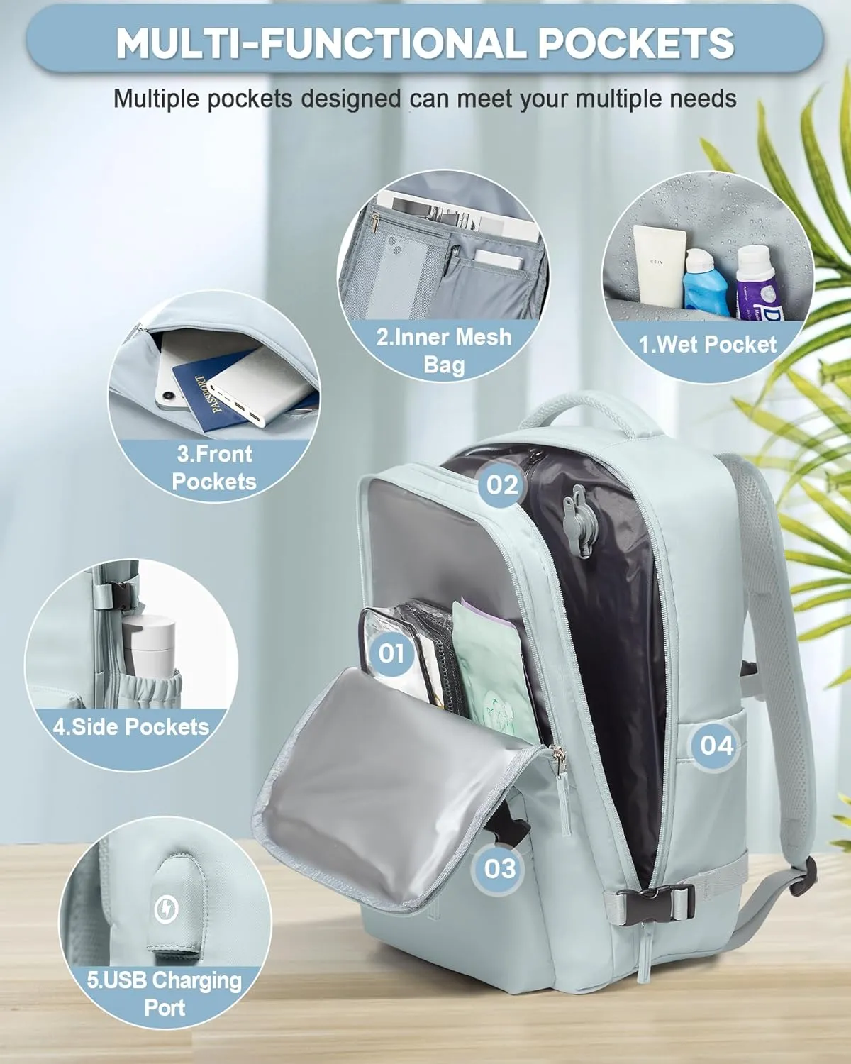 Vacuum Seal Compression Travel Backpack with Pump for Women Men Airback Vacpack laptop Backpacks with Shoe Compartment Vacuum Seal Packing Carry on Backpack for Airplanes College Casual Daypack Blue