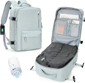 Vacuum Seal Compression Travel Backpack with Pump for Women Men Airback Vacpack laptop Backpacks with Shoe Compartment Vacuum Seal Packing Carry on Backpack for Airplanes College Casual Daypack Blue
