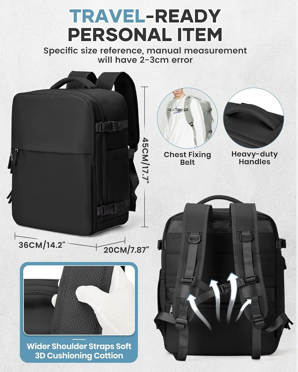 Vacuum Travel Backpack with Pump for Women,Airback Personal Item Carry on Backpacks Flight Approved 18x14x8 inches for Men,Laptop Waterproof Work Compression bags Casual Daypack,Black.