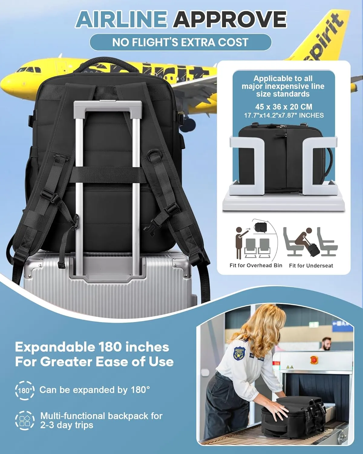 Vacuum Travel Backpack with Pump for Women,Airback Personal Item Carry on Backpacks Flight Approved 18x14x8 inches for Men,Laptop Waterproof Work Compression bags Casual Daypack,Black.
