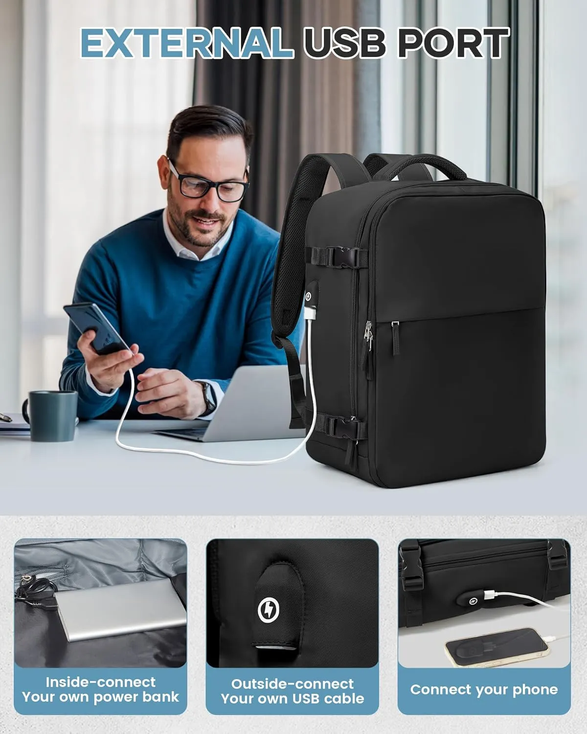 Vacuum Travel Backpack with Pump for Women,Airback Personal Item Carry on Backpacks Flight Approved 18x14x8 inches for Men,Laptop Waterproof Work Compression bags Casual Daypack,Black.