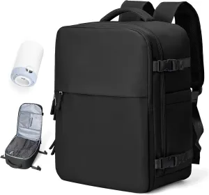 Vacuum Travel Backpack with Pump for Women,Airback Personal Item Carry on Backpacks Flight Approved 18x14x8 inches for Men,Laptop Waterproof Work Compression bags Casual Daypack,Black.