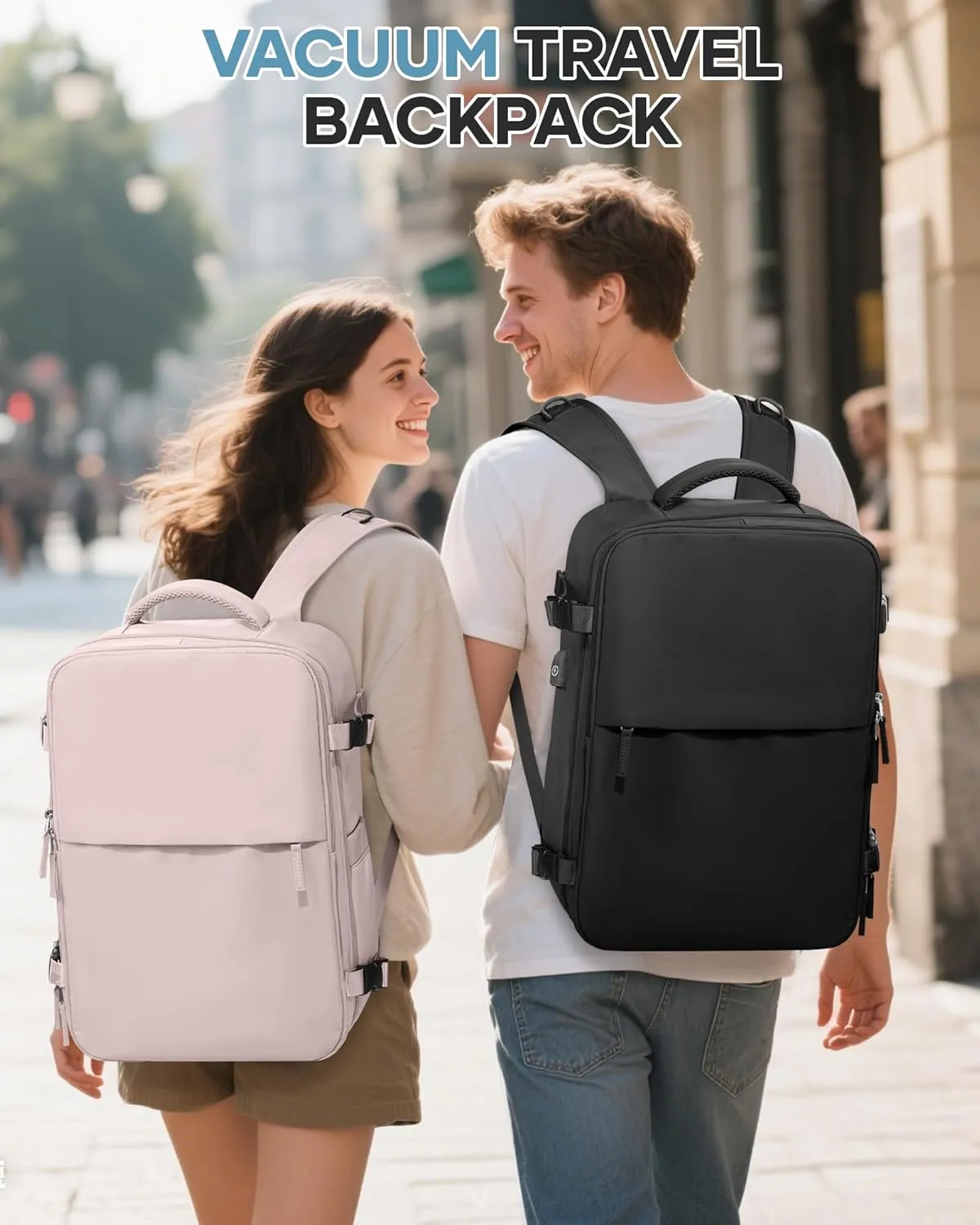 Vacuum Travel Backpack with Pump for Women,Airback Personal Item Carry on Backpacks Flight Approved 18x14x8 inches for Men,Laptop Waterproof Work Compression bags Casual Daypack,Black.