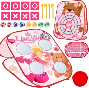 Valentines Bean Bag Toss Game Kids Outdoor Games,Outside Toys for Toddlers 3-5,Outdoor Games for Kids Ages 4-8,Double-Sided Foldable Corn Hole Board Backyard Valentines Party Games Favors Supplies