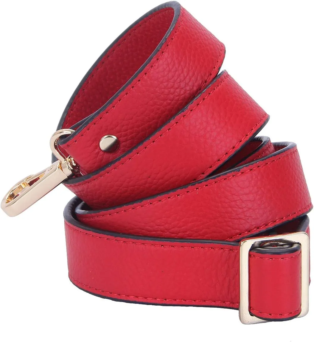 VanEnjoy Full Grain Leather Adjustable Replacement Strap Cross Body Bag Purse,1 inch wide (Red)