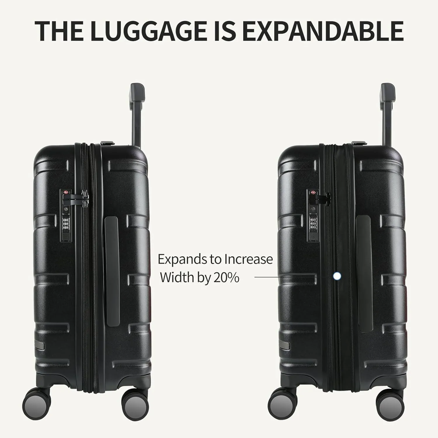 VANKEAN Carry On Luggage with Spinner Wheels & TSA Lock, Expandable Fashionable Hard Shell Suitcase airline approved，20 Inch Carry-On，Black