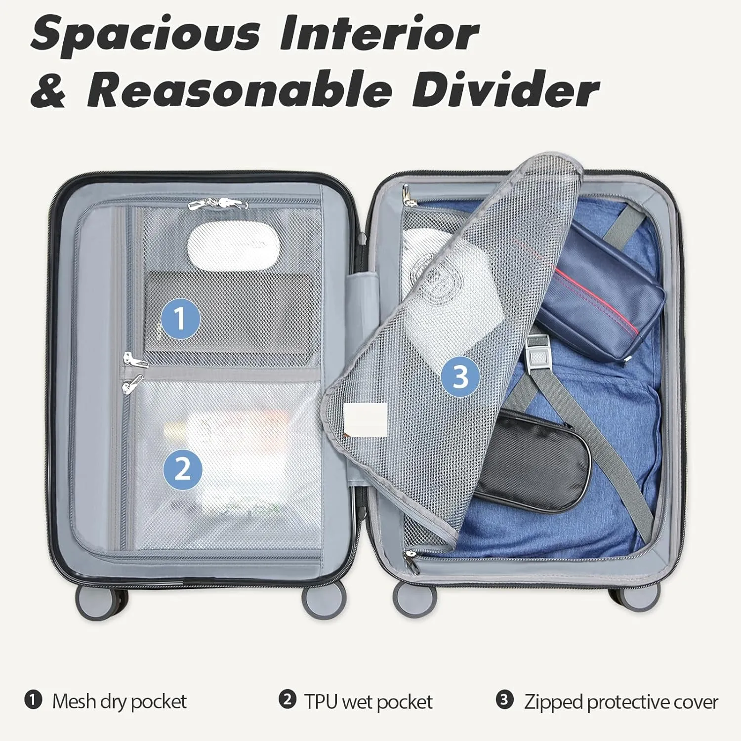 VANKEAN Carry On Luggage with Spinner Wheels & TSA Lock, Expandable Fashionable Hard Shell Suitcase airline approved，20 Inch Carry-On，Light Blue