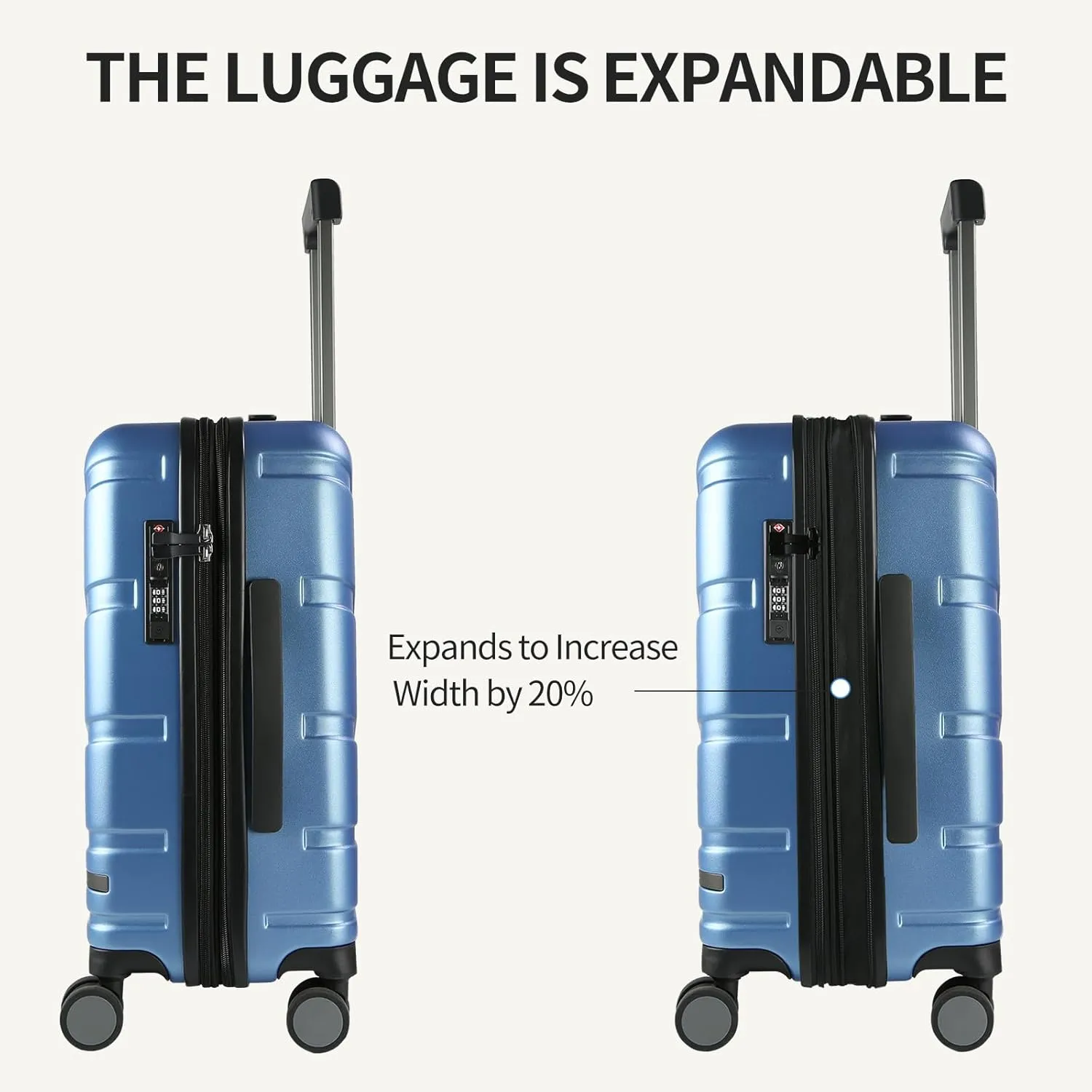 VANKEAN Carry On Luggage with Spinner Wheels & TSA Lock, Expandable Fashionable Hard Shell Suitcase airline approved，20 Inch Carry-On，Light Blue