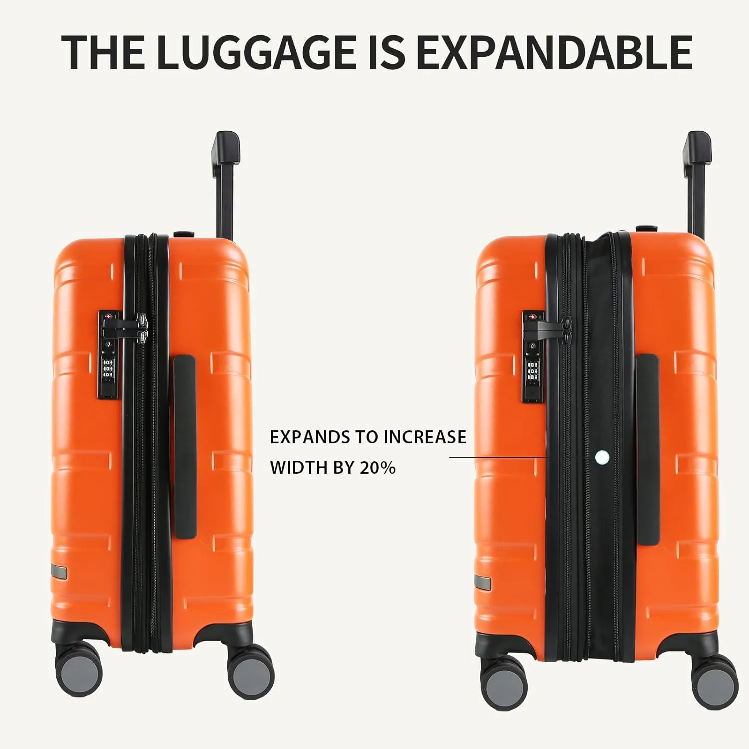 VANKEAN Carry On Luggage with Spinner Wheels & TSA Lock, Expandable Fashionable Hard Shell Suitcase airline approved，20 Inch Carry-On，Orange