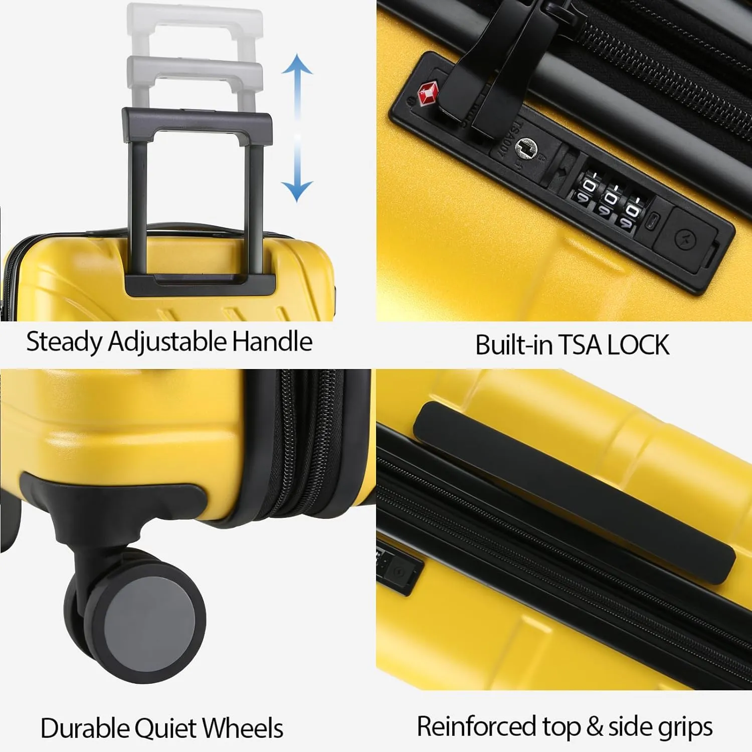 VANKEAN Carry On Luggage with Spinner Wheels & TSA Lock, Expandable Fashionable Hard Shell Suitcase airline approved，20 Inch Carry-On，Yellow
