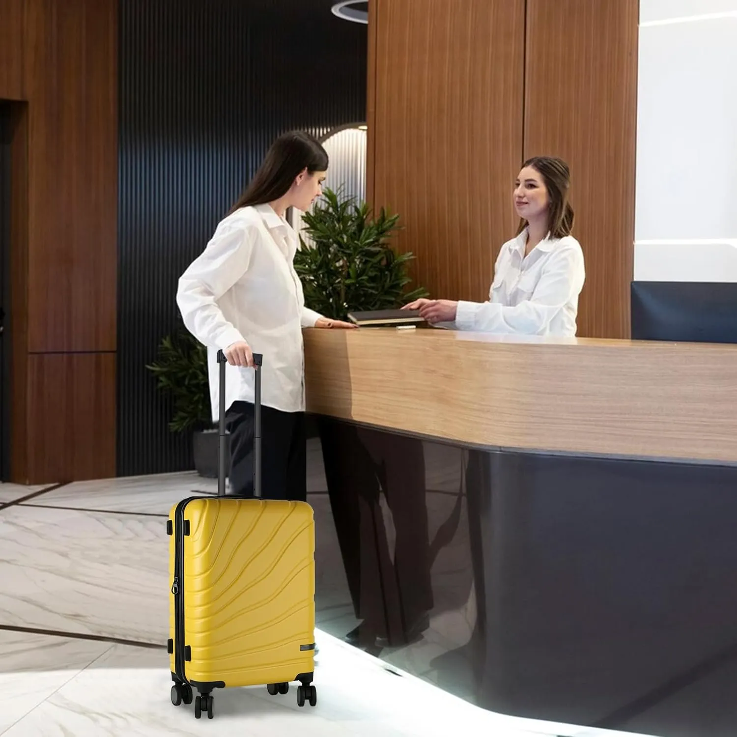 VANKEAN Carry On Luggage with Spinner Wheels & TSA Lock, Expandable Fashionable Hard Shell Suitcase airline approved，20 Inch Carry-On，Yellow
