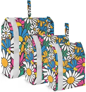 Various Daisies Travel Storage Bag with Lanyard - Portable Lightweight Classified Storage Bag with Zipper, Dust and Waterproof Travel Packing Cube for Suitcase,3 Pieces