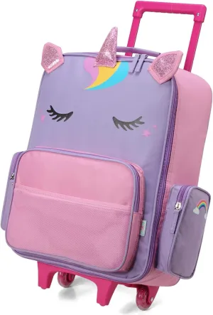 VASCHY Rolling Luggage for Kids, Cute Travel Carry on Suitcase for Girls/Toddlers/Children with Wheels 18inch Unicorn