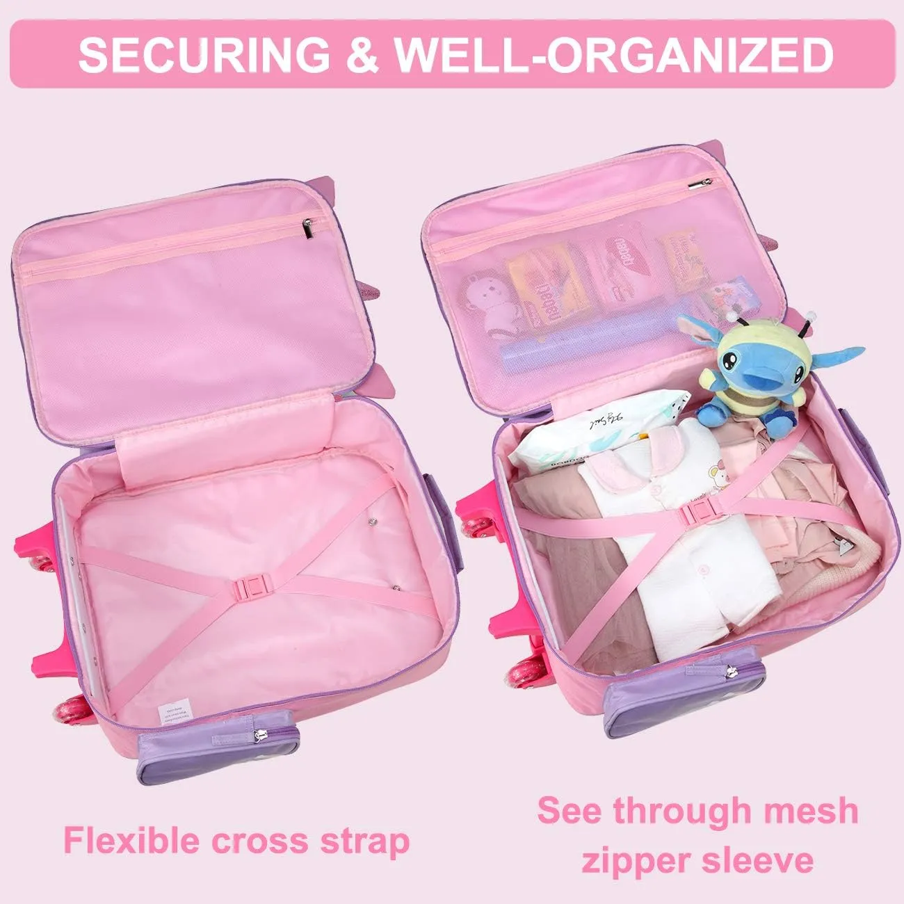 VASCHY Rolling Luggage for Kids, Cute Travel Carry on Suitcase for Girls/Toddlers/Children with Wheels 18inch Unicorn
