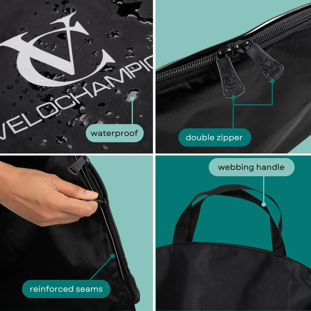 VeloChampion Waterproof Bicycle Wheel Bag Storage Cover | Mountain, Road or Gravel Bike | 650b. 700c. 26” 27.5” 29” Bicycle Wheelset Transport Travel Case (Black, 31.8" (MTB) x2)