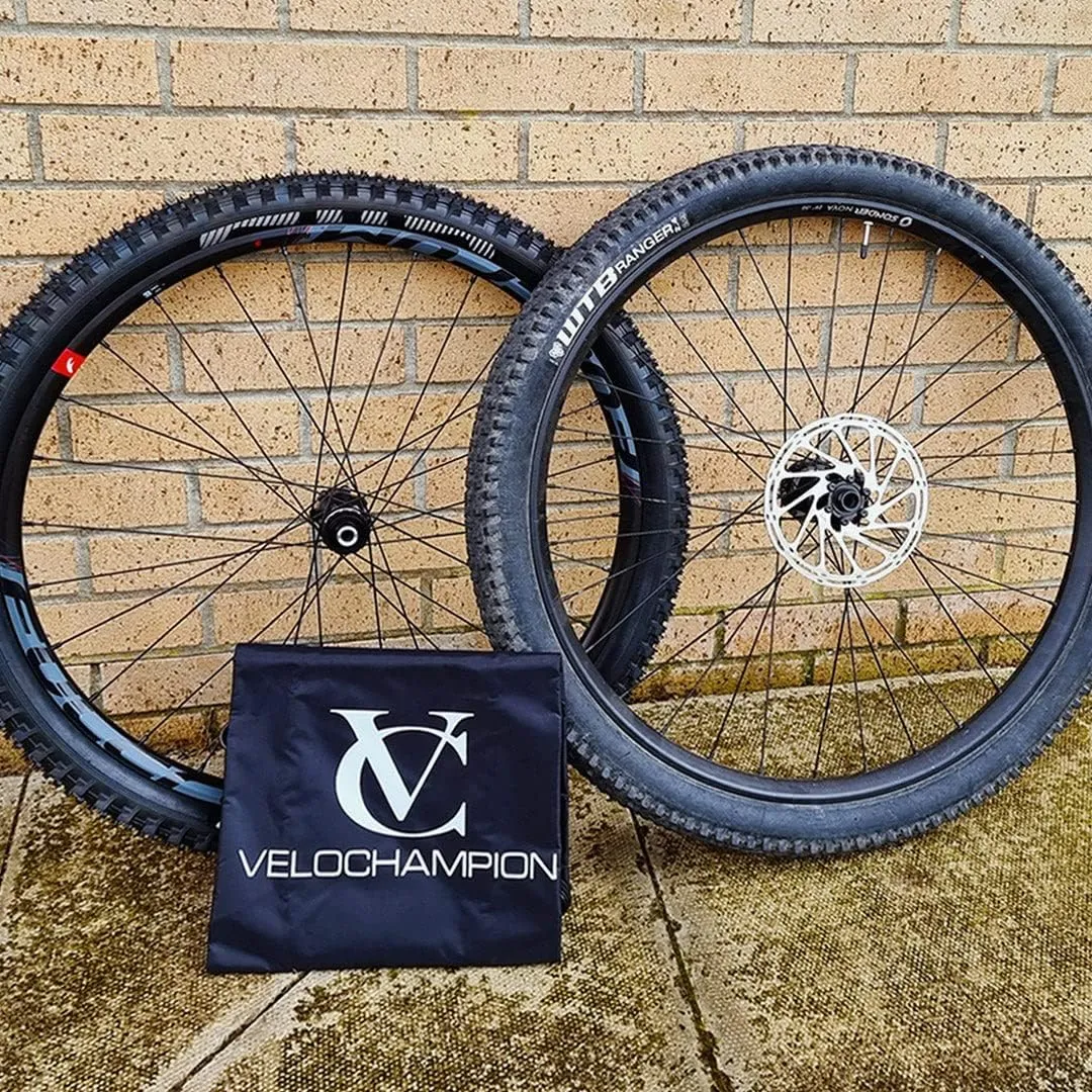 VeloChampion Waterproof Bicycle Wheel Bag Storage Cover | Mountain, Road or Gravel Bike | 650b. 700c. 26” 27.5” 29” Bicycle Wheelset Transport Travel Case (Black, 31.8" (MTB) x2)