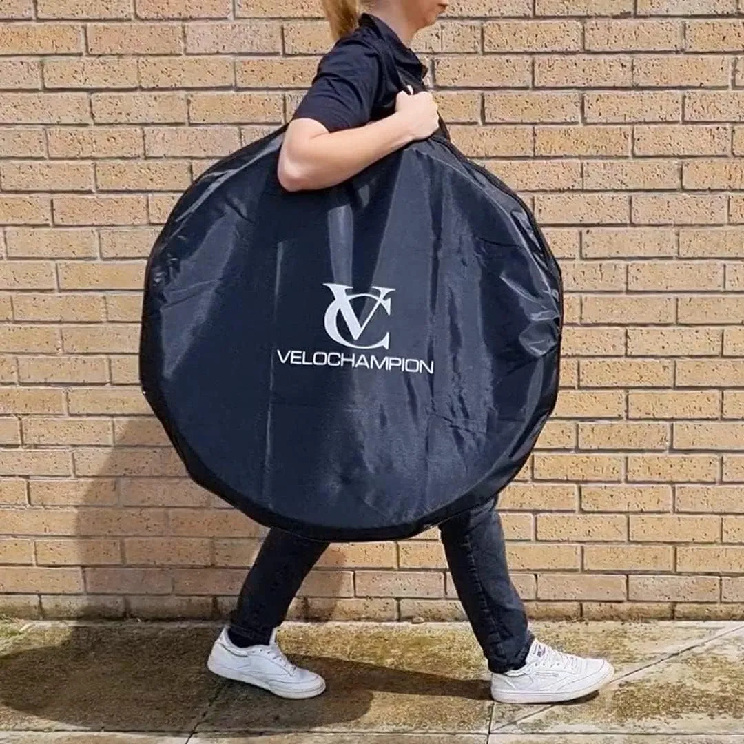 VeloChampion Waterproof Bicycle Wheel Bag Storage Cover | Mountain, Road or Gravel Bike | 650b. 700c. 26” 27.5” 29” Bicycle Wheelset Transport Travel Case (Black, 31.8" (MTB) x2)