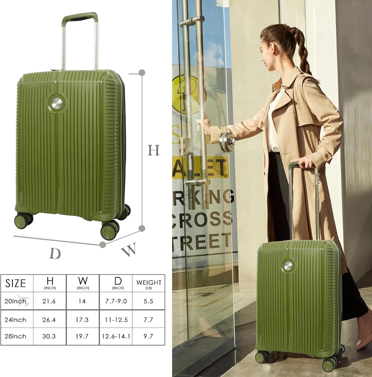 Verage Carry On Luggage With Spinner Wheels, Expandable Hardshell Spinner Suitcase for Travel, TSA Approved, (Carry-On 20-Inch, Moss green)
