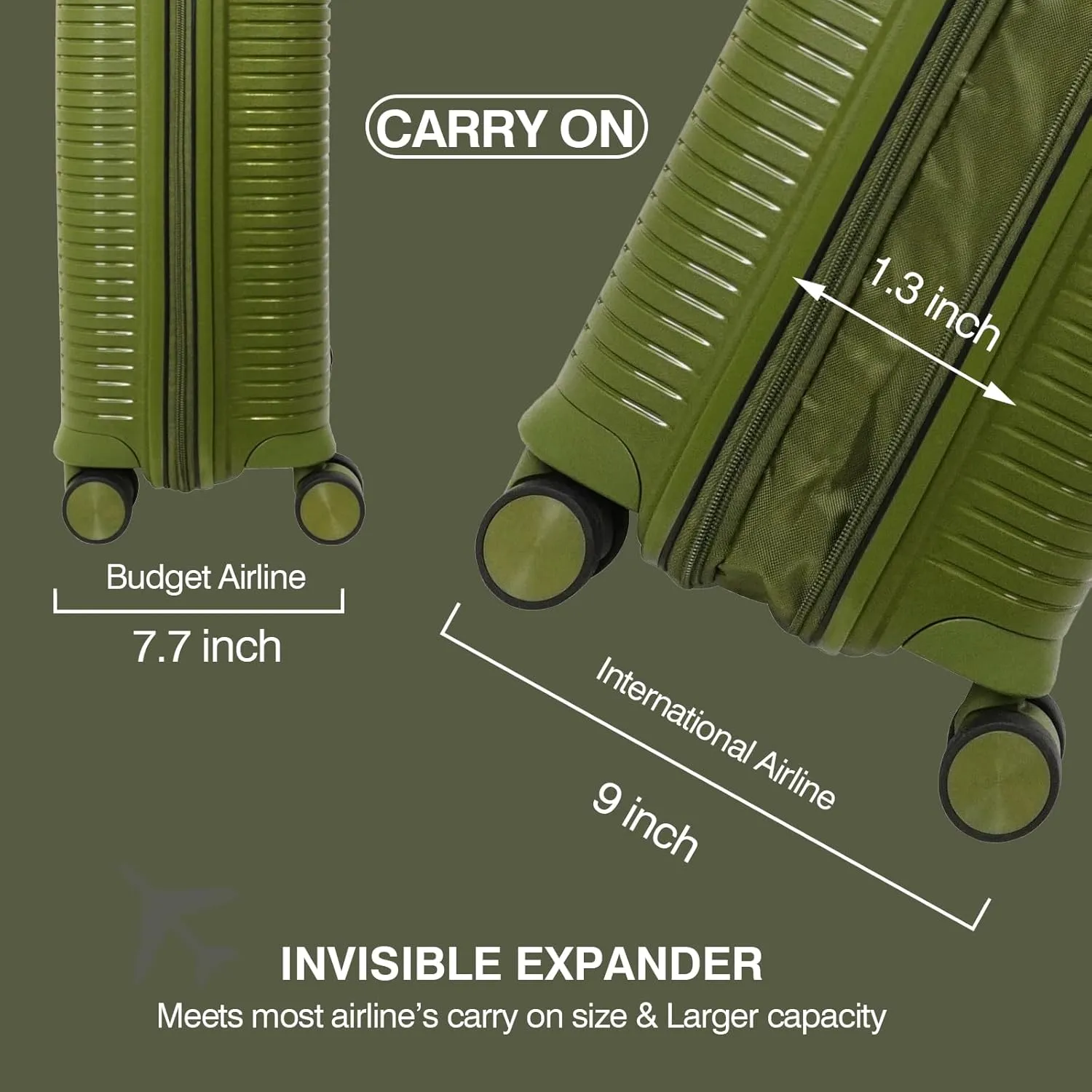 Verage Carry On Luggage With Spinner Wheels, Expandable Hardshell Spinner Suitcase for Travel, TSA Approved, (Carry-On 20-Inch, Moss green)