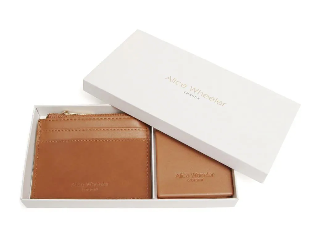 Verona Coin Purse & Vienna Compact Mirror Gift Set In Tan