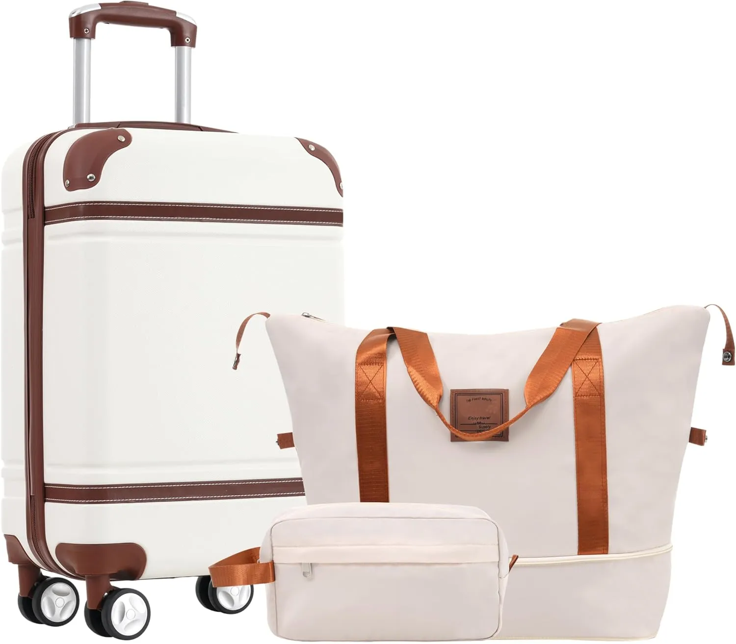 Versatile Hardshell Luggage Set with Carry-on Suitcase, Travel Duffel Bag, and Toiletry Bag, White