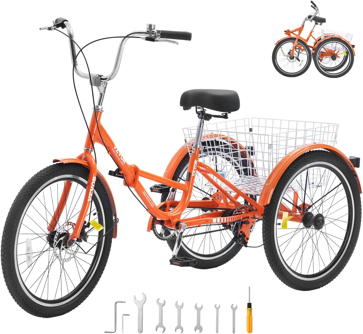 VEVOR Folding Adult Tricycle, Adult Folding Trikes, Carbon Steel 3 Wheel Tricycle with Large Basket & Adjustable Seat, Shopping Picnic Foldable Tricycles for Women, Men, Seniors