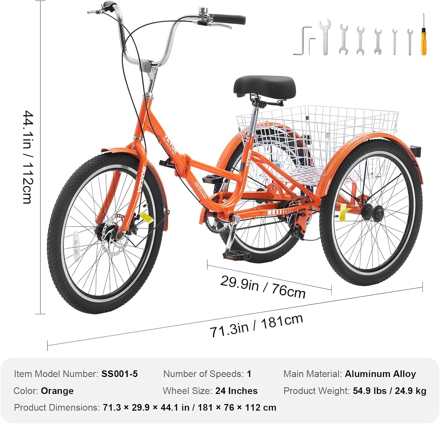 VEVOR Folding Adult Tricycle, Adult Folding Trikes, Carbon Steel 3 Wheel Tricycle with Large Basket & Adjustable Seat, Shopping Picnic Foldable Tricycles for Women, Men, Seniors