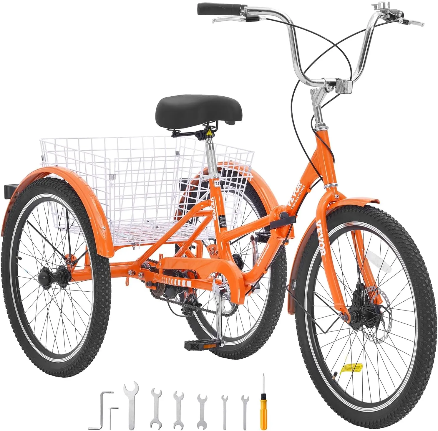 VEVOR Folding Adult Tricycle, Adult Folding Trikes, Carbon Steel 3 Wheel Tricycle with Large Basket & Adjustable Seat, Shopping Picnic Foldable Tricycles for Women, Men, Seniors