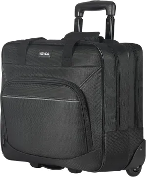 VEVOR Rolling Laptop Bag, Fits Up to 15.6 Inch Laptop Wheeled Briefcase Roller Computer Tote Bag with 2 Fixed Wheels & Telescoping Handle Laptop Case for Work Travel Business Office