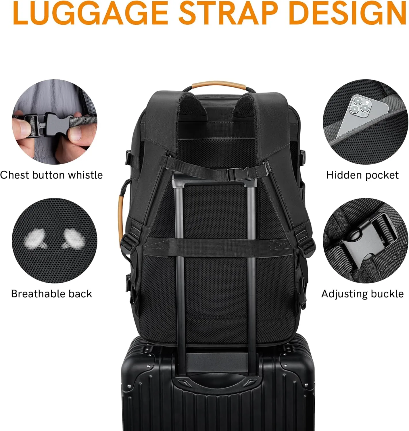 VGOAL Carry On Backpack, 40L Travel Backpack Flight Approved Luggage Suitcase Backpack Expandable with 4 Packing Cubes