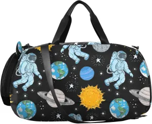 VIGTRO Astronaut Space Planet Kids Overnight Travel Duffel Bag Sport Gym Bag for Boys Girls with Shoe Compartment, Carry On Weekender Luggage Bag for Dance Swim Yoga