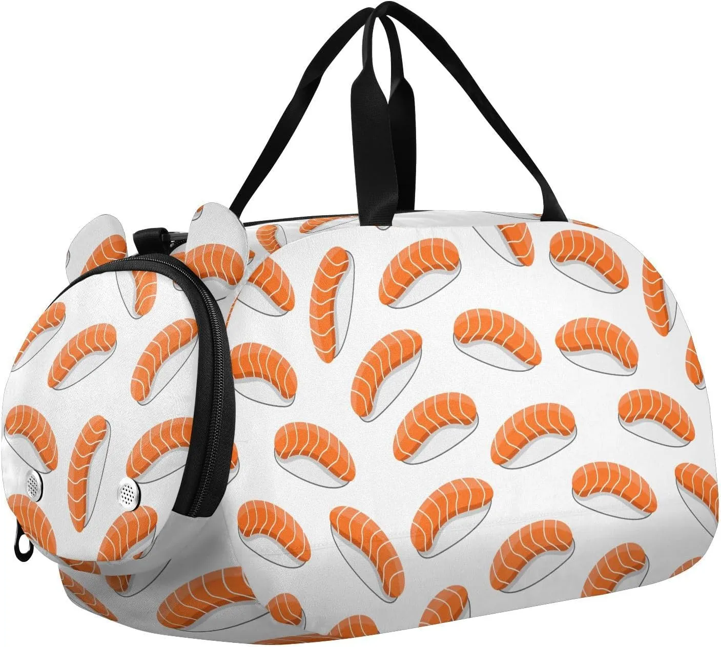 VIGTRO Salmon Sushi Pattern Background Kids Overnight Travel Duffel Bag Sport Gym Bag for Boys Girls with Shoe Compartment, Carry On Weekender Luggage Bag for Dance Swim Yoga